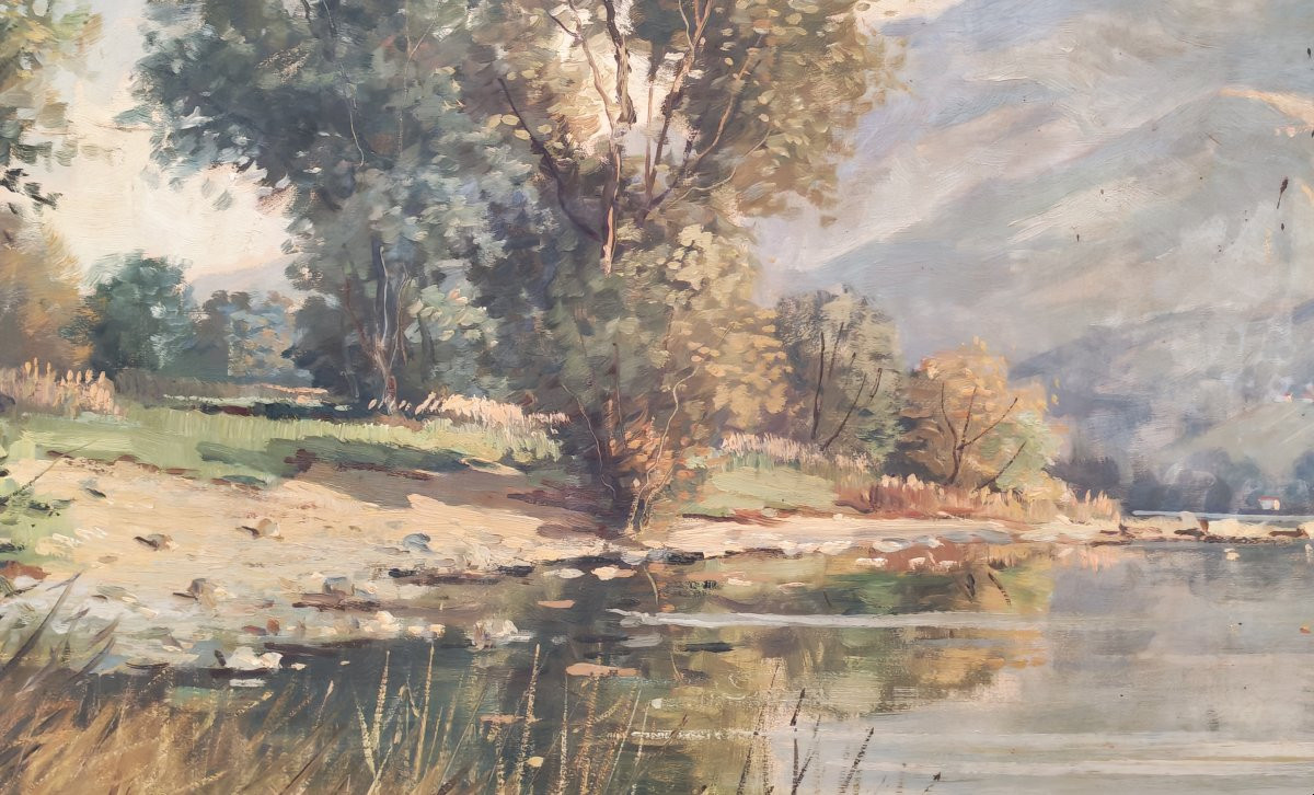 Swiss Landscape Ascona Lido Oil/canvas Signed Paul Kramer 20th Century-photo-3