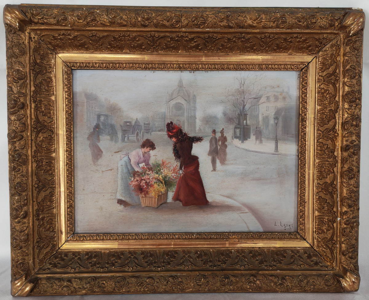 Parisian Genre Scene Signed Léonie Lebas Oil/panel Late 19th Century