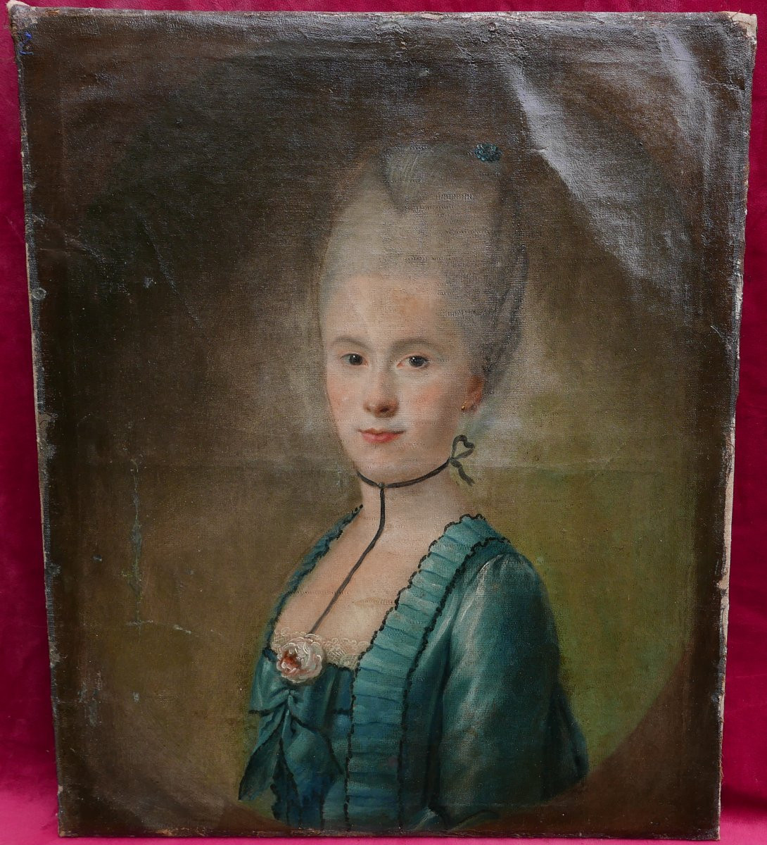 Portrait d'une Femme Epoque Louis XVI Huile/Toile du XVIIIème siècle-photo-2