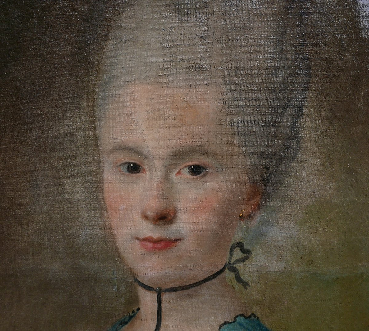 Portrait d'une Femme Epoque Louis XVI Huile/Toile du XVIIIème siècle-photo-1