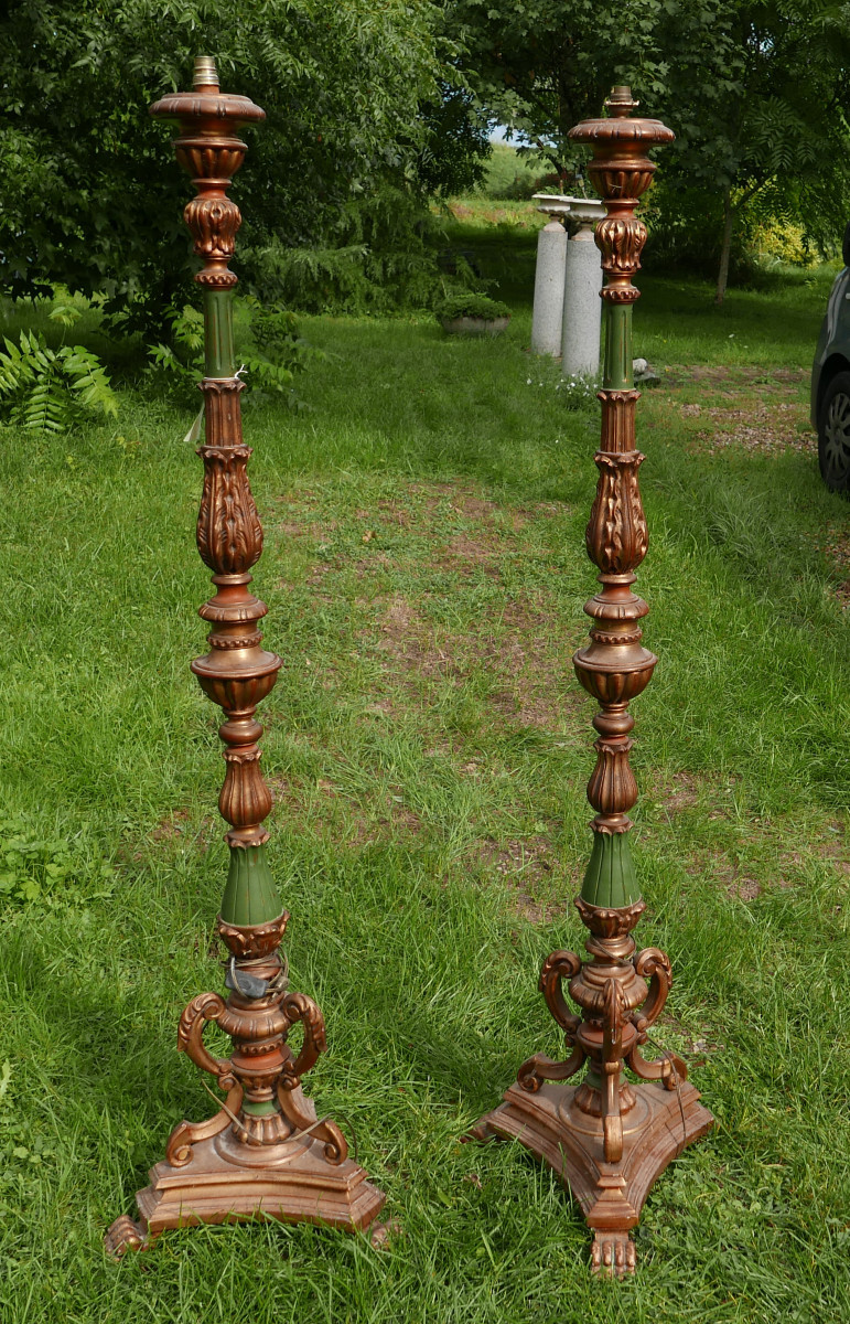Rare Paire de Grandes Torchères Lampadaires Années 1960