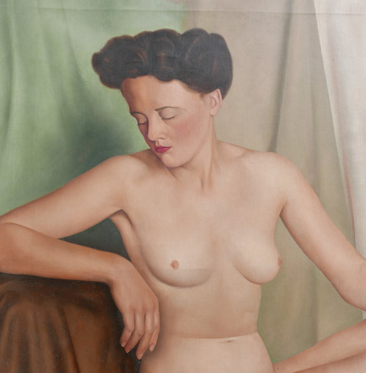 Ferdinand HARMIGNIE Grand Nu Portrait de Femme Huile/Toile XXème siècle-photo-3