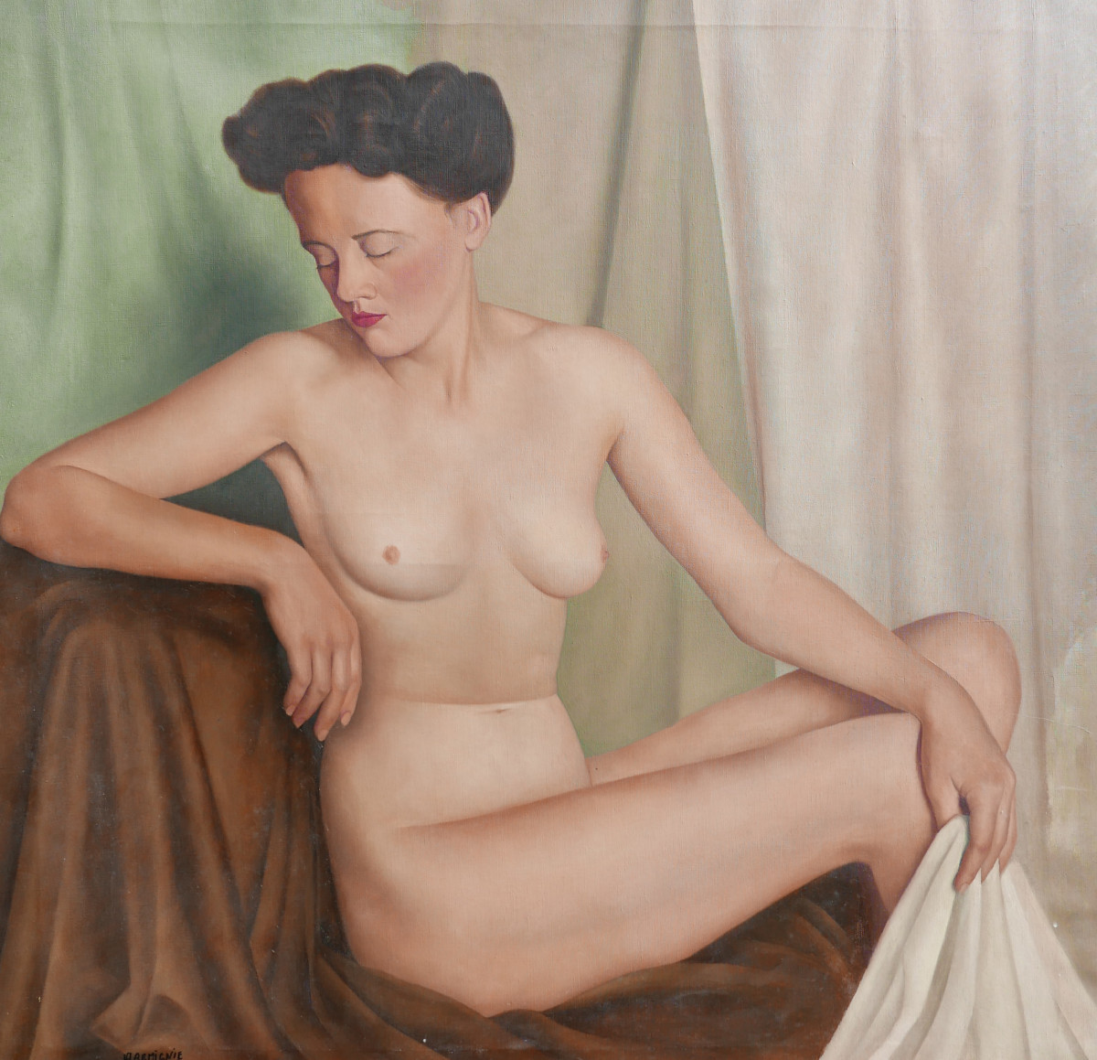 Ferdinand HARMIGNIE Grand Nu Portrait de Femme Huile/Toile XXème siècle