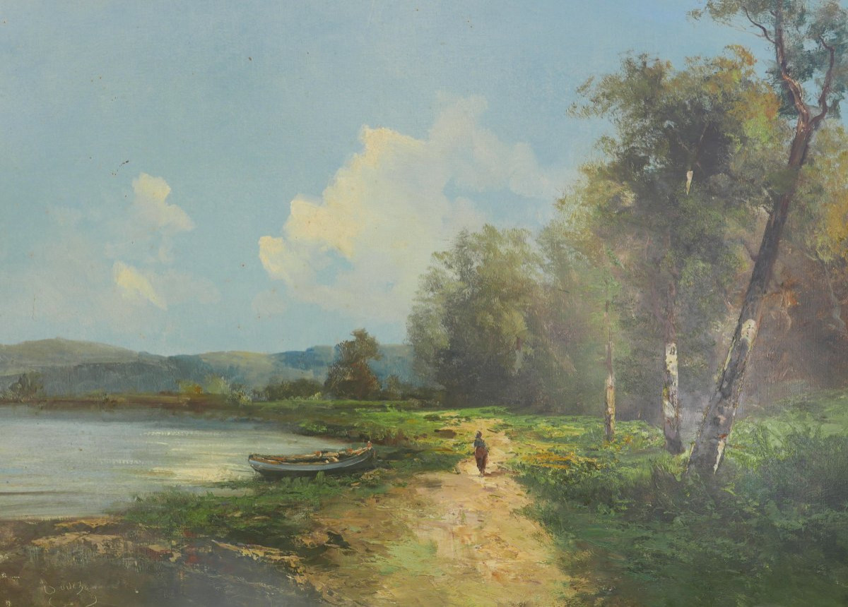 Godchaux Large Landscape Lake Oil/canvas 19th Century Signed-photo-2