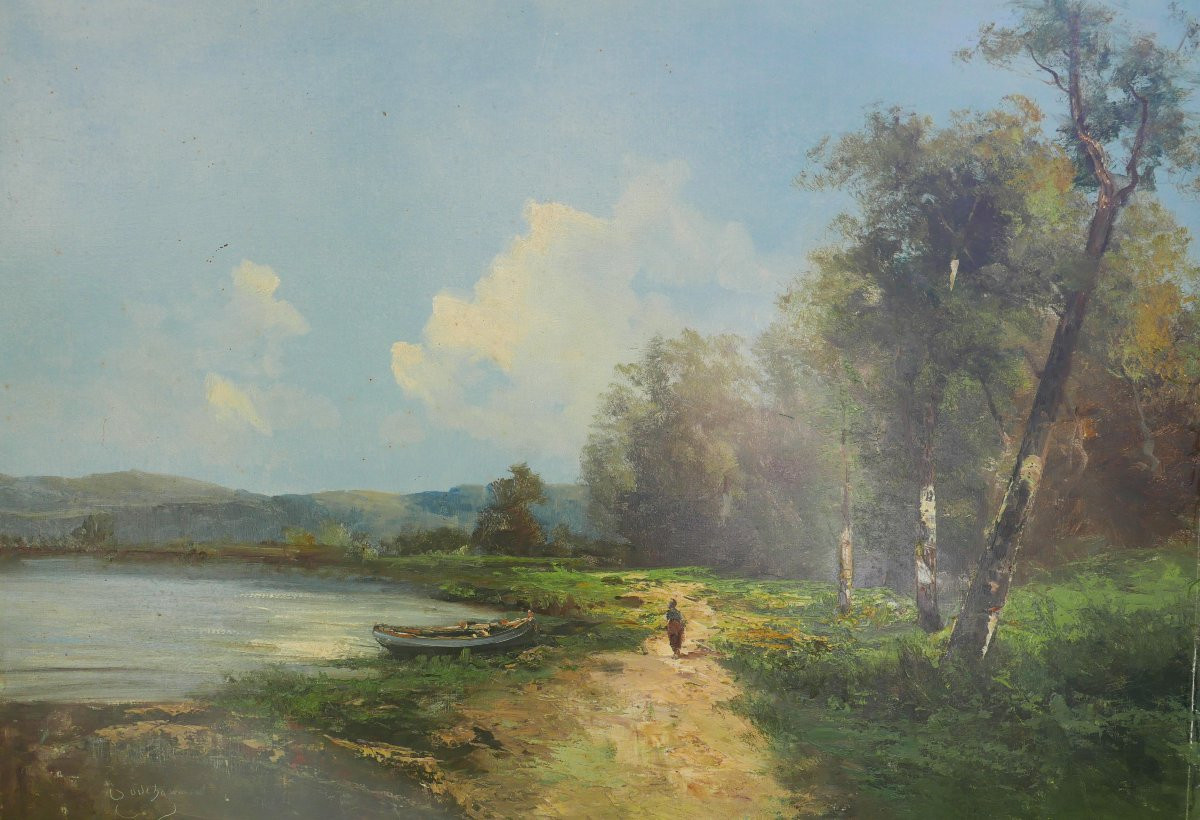 Godchaux Large Landscape Lake Oil/canvas 19th Century Signed-photo-3