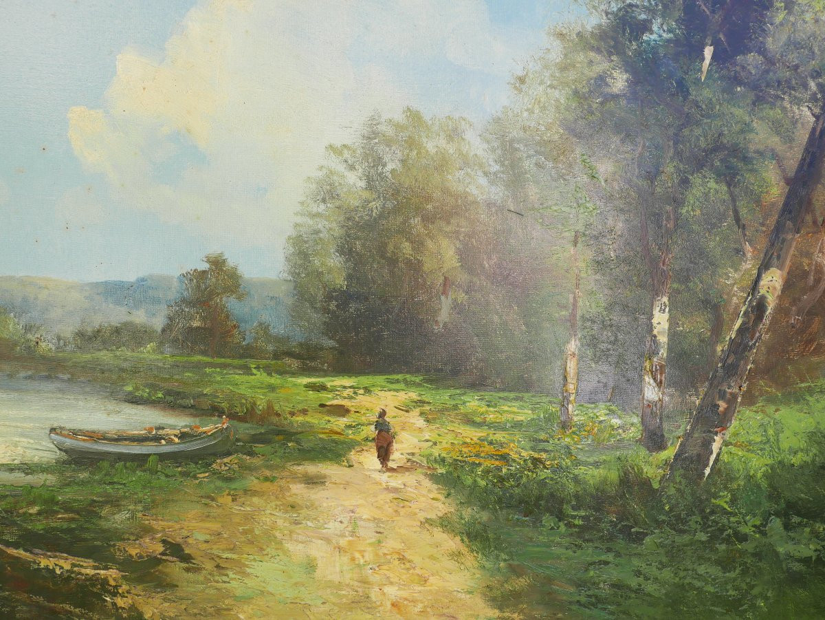 Godchaux Large Landscape Lake Oil/canvas 19th Century Signed-photo-4