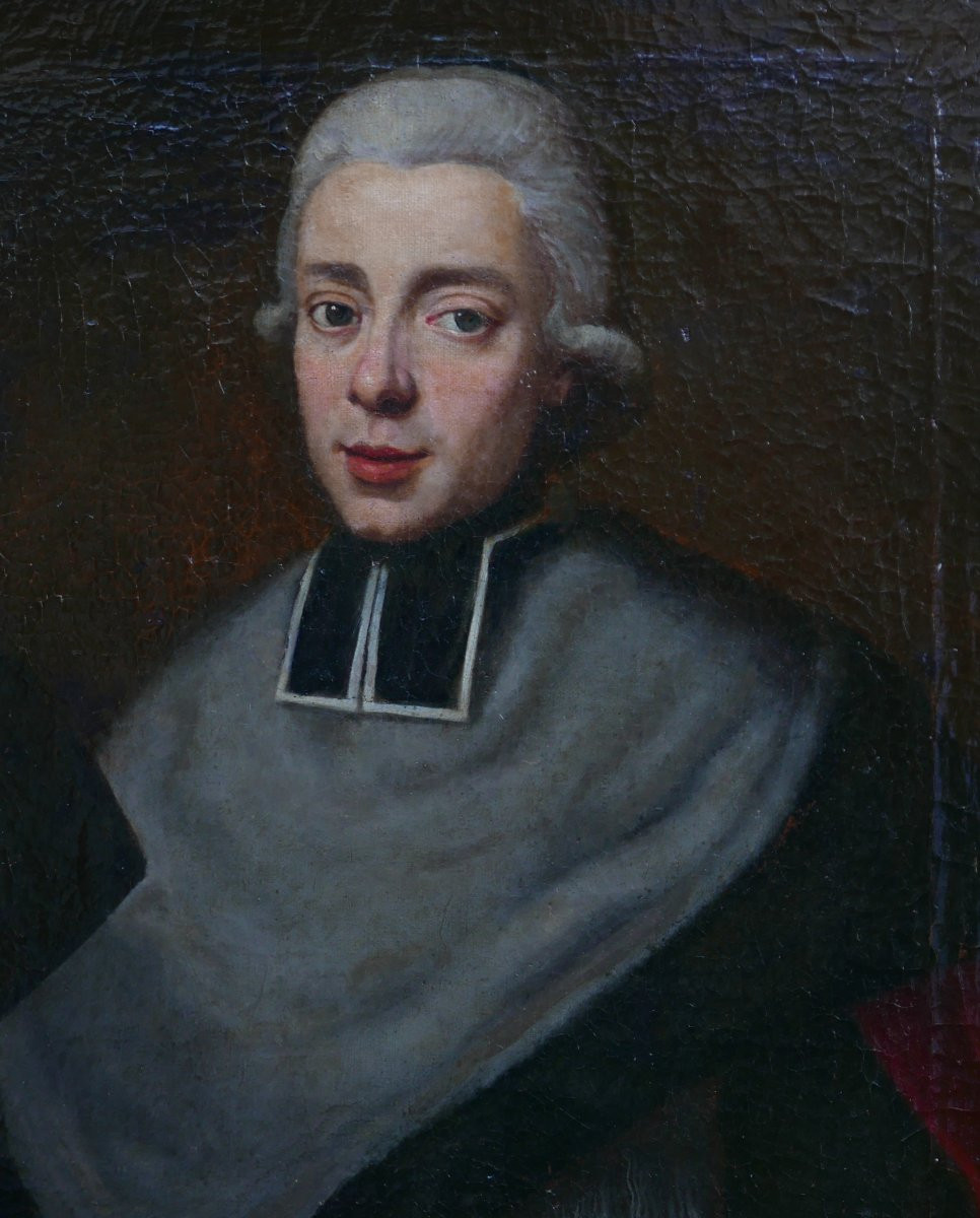 Portrait d'Homme Ecclésiastique Epoque Louis XV Huile/Toile du XVIIIème siècle-photo-1