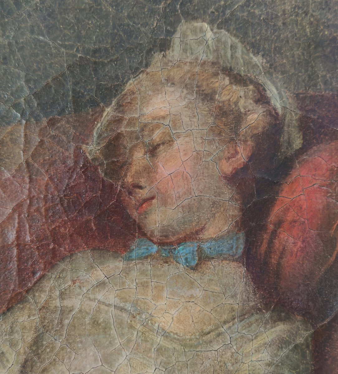 Painting Portrait Of Young Woman With Cat After Colson Oil/canvas From The 18th Century-photo-6