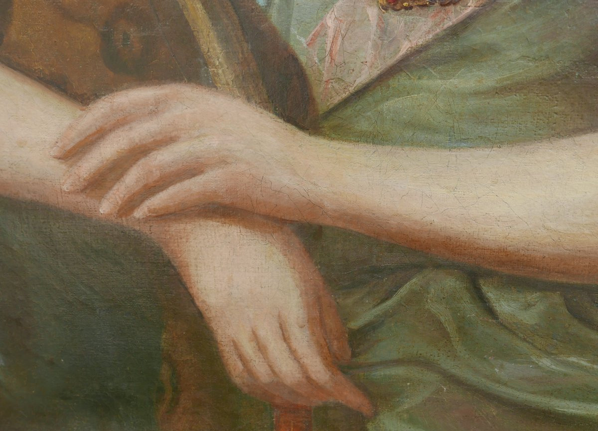Portrait de Femme Diane Chasseresse Huile/Toile du XVIIIème siècle-photo-5