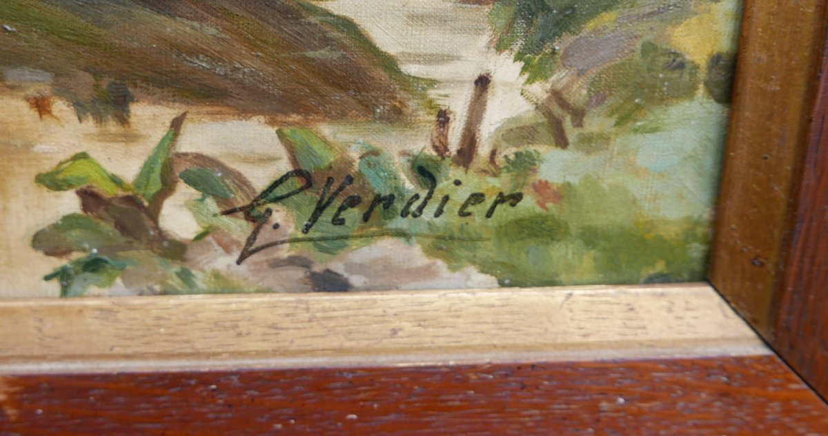 Verdier Painting Landscape Boats Lake In Mountains Oil/canvas Late 19th Century-photo-4