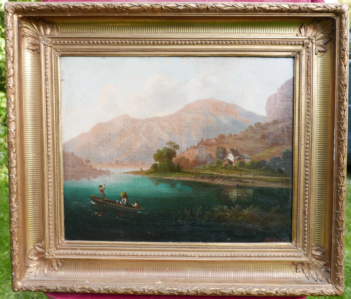 Ehrmanns Tableau Paysage Lac en Montagne Huile/Toile du XIXème siècle Signé-photo-2