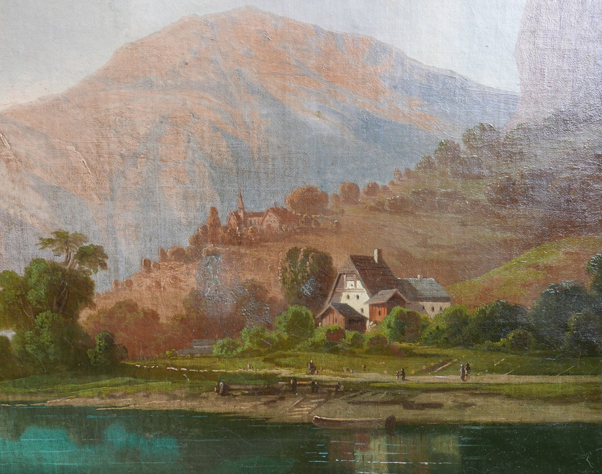 Ehrmanns Tableau Paysage Lac en Montagne Huile/Toile du XIXème siècle Signé-photo-4