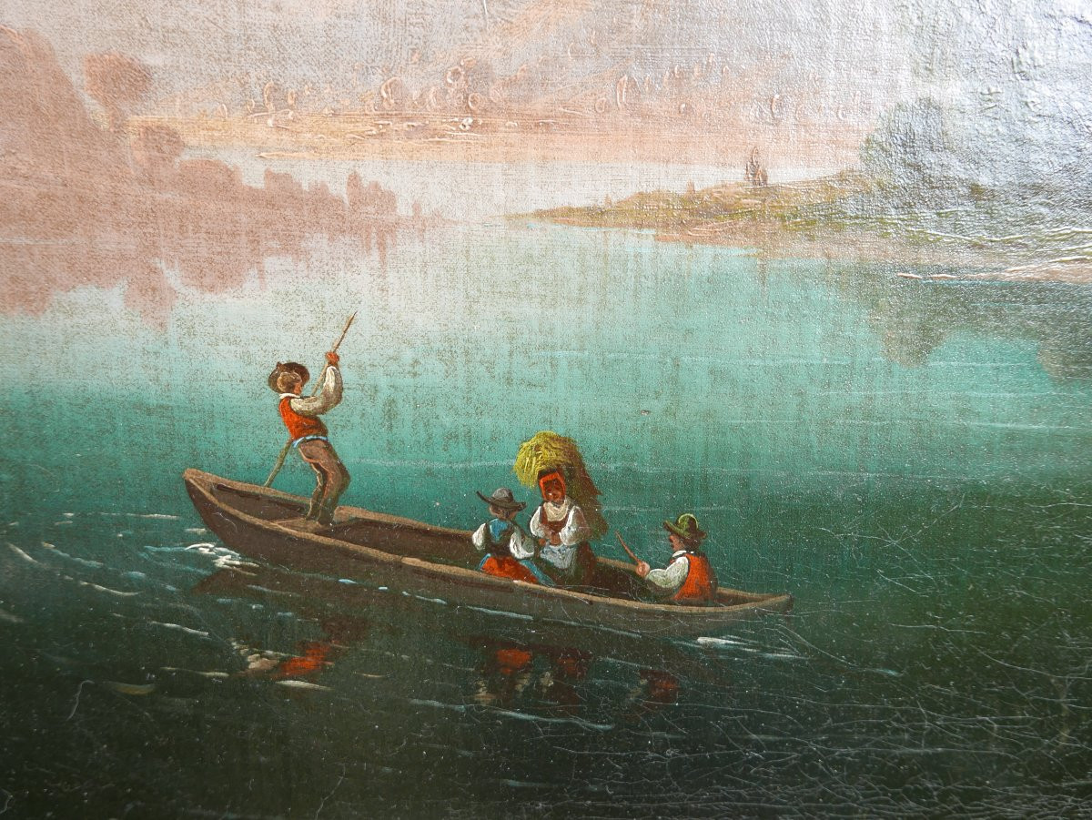 Ehrmanns Tableau Paysage Lac en Montagne Huile/Toile du XIXème siècle Signé-photo-3