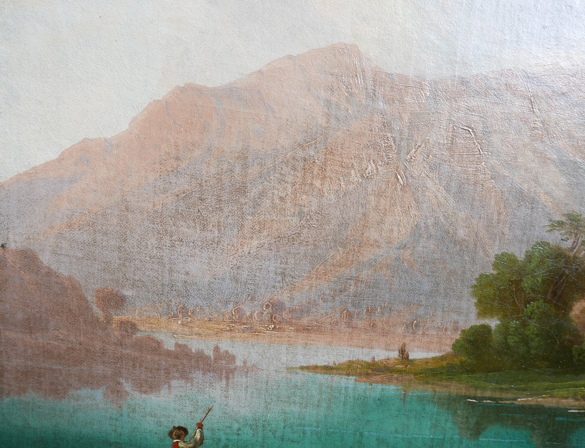 Ehrmanns Tableau Paysage Lac en Montagne Huile/Toile du XIXème siècle Signé-photo-4