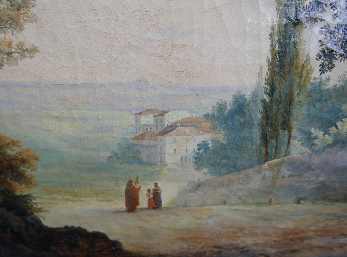 Scène de Genre Moine Itinérant Huile/Toile du XIXème siècle-photo-3