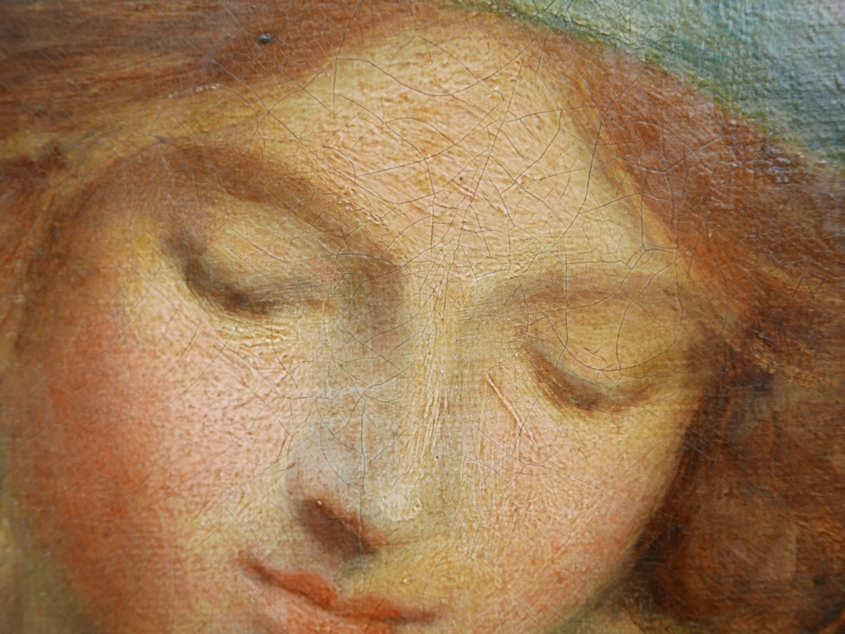 Grand Portrait de Jeune Femme au Chat Huile/Toile fin XVIIIème siècle-photo-7