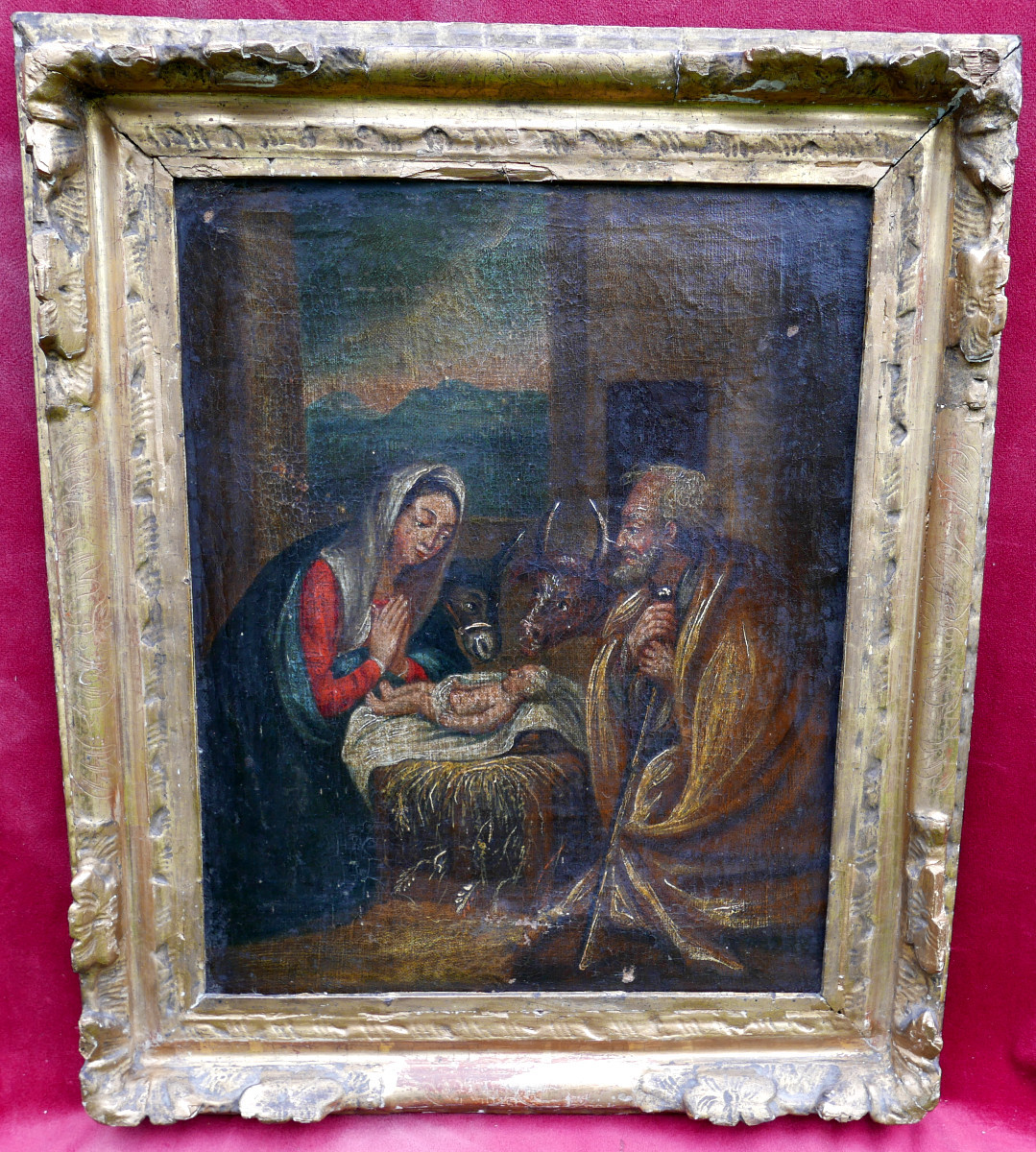 Scène de Genre Crèche Naissance du Christ Huile/Toile du XVIIIème siècle