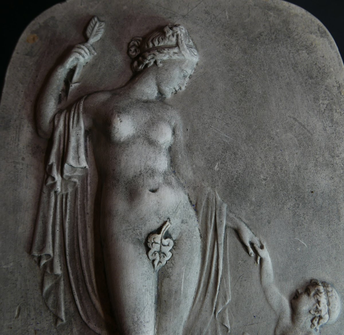 Auguste Follon Rectangular Plaster Plaque Venus And Cupid Nevers 1881-photo-3