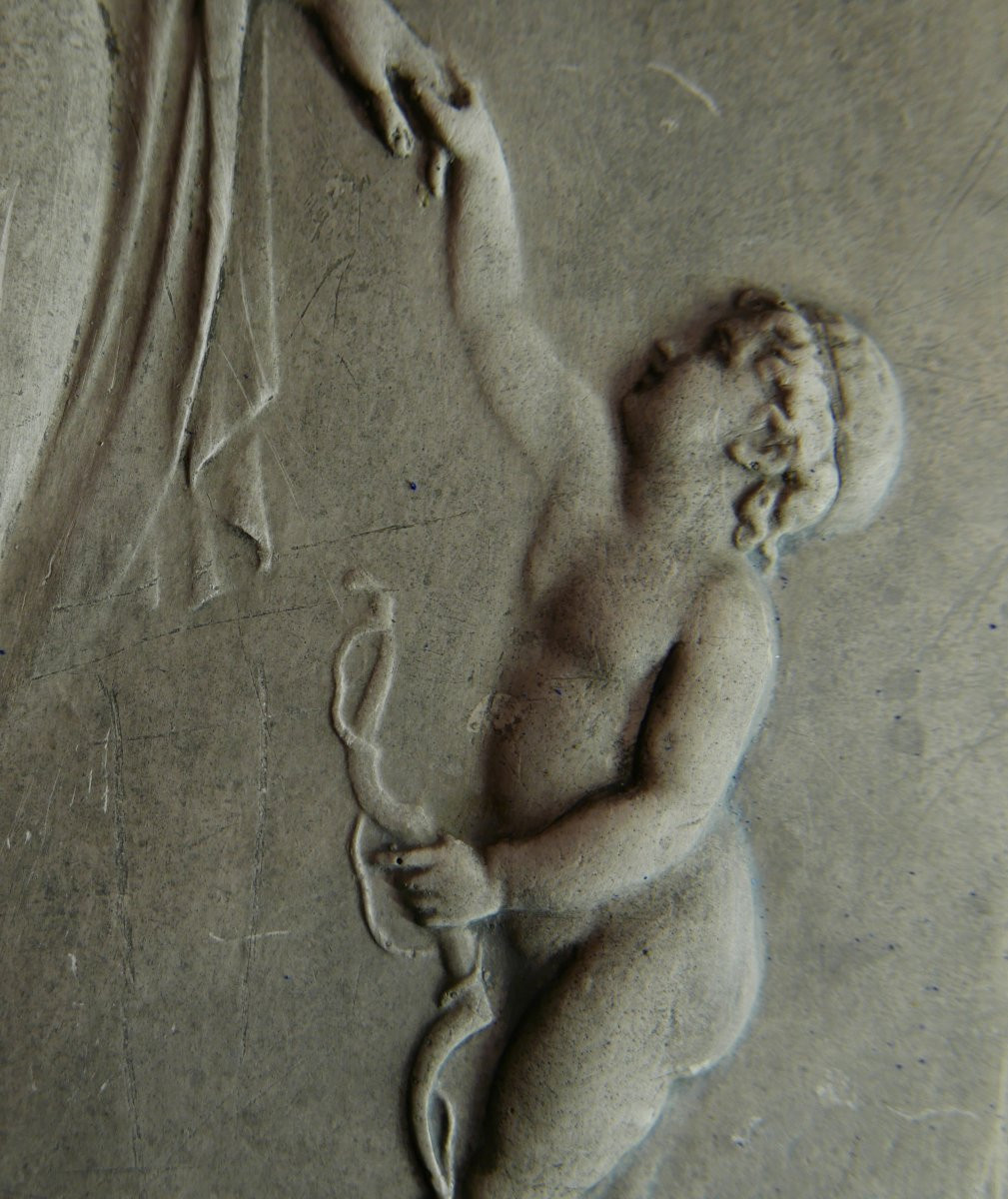 Auguste Follon Rectangular Plaster Plaque Venus And Cupid Nevers 1881-photo-4