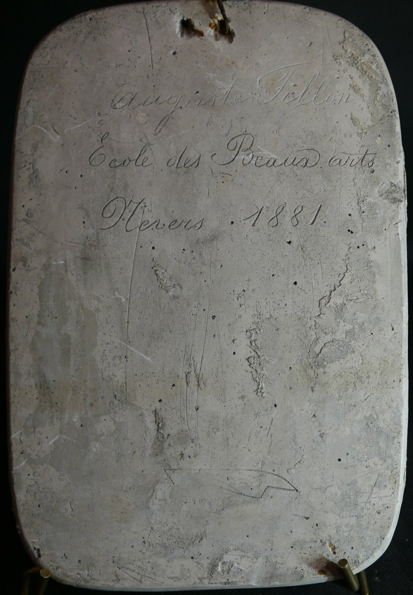 Auguste Follon Rectangular Plaster Plaque Venus And Cupid Nevers 1881-photo-4