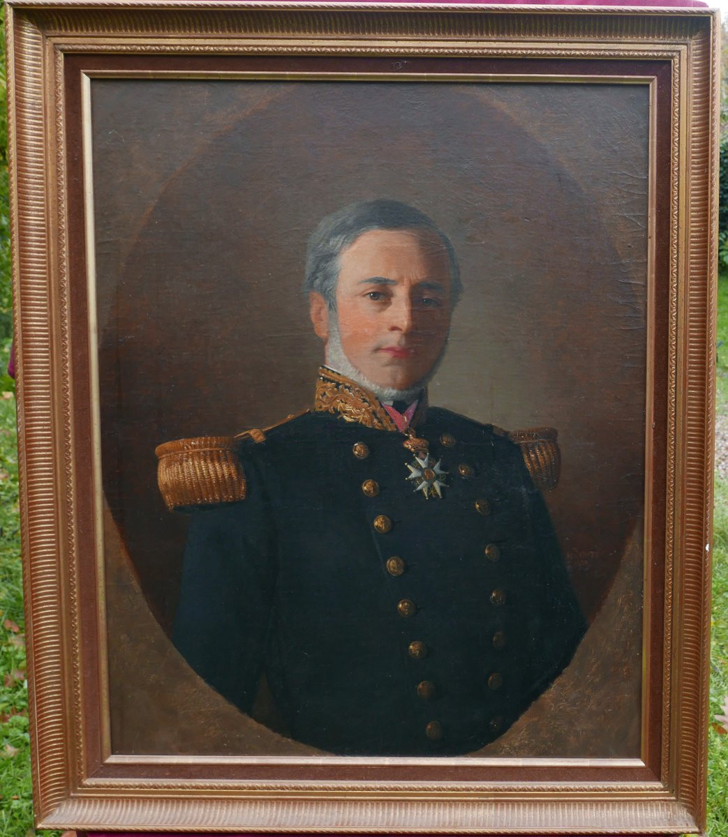 COTE Grand Portrait d'Homme Officier Marine Impériale Huile/Toile du XIXe siècle-photo-2