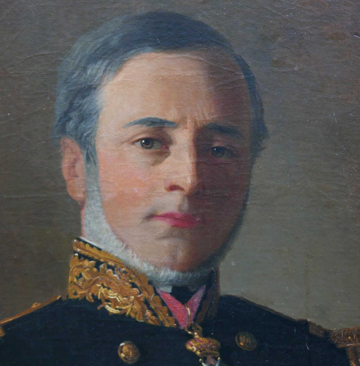 COTE Grand Portrait d'Homme Officier Marine Impériale Huile/Toile du XIXe siècle-photo-2