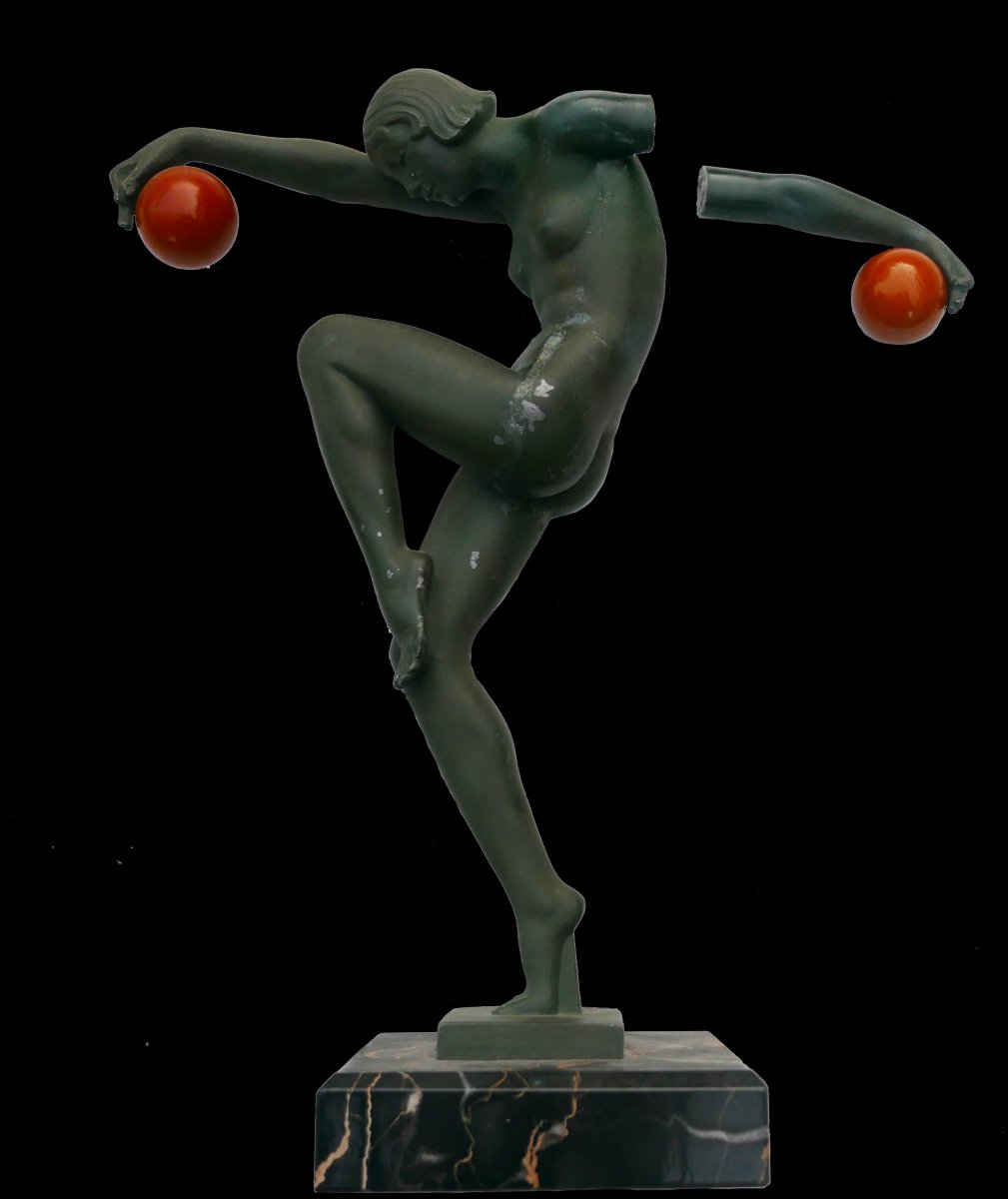 Regule Art Deco Statue Of A Dancer, Signed Denis Production Max Le Verrier-photo-2