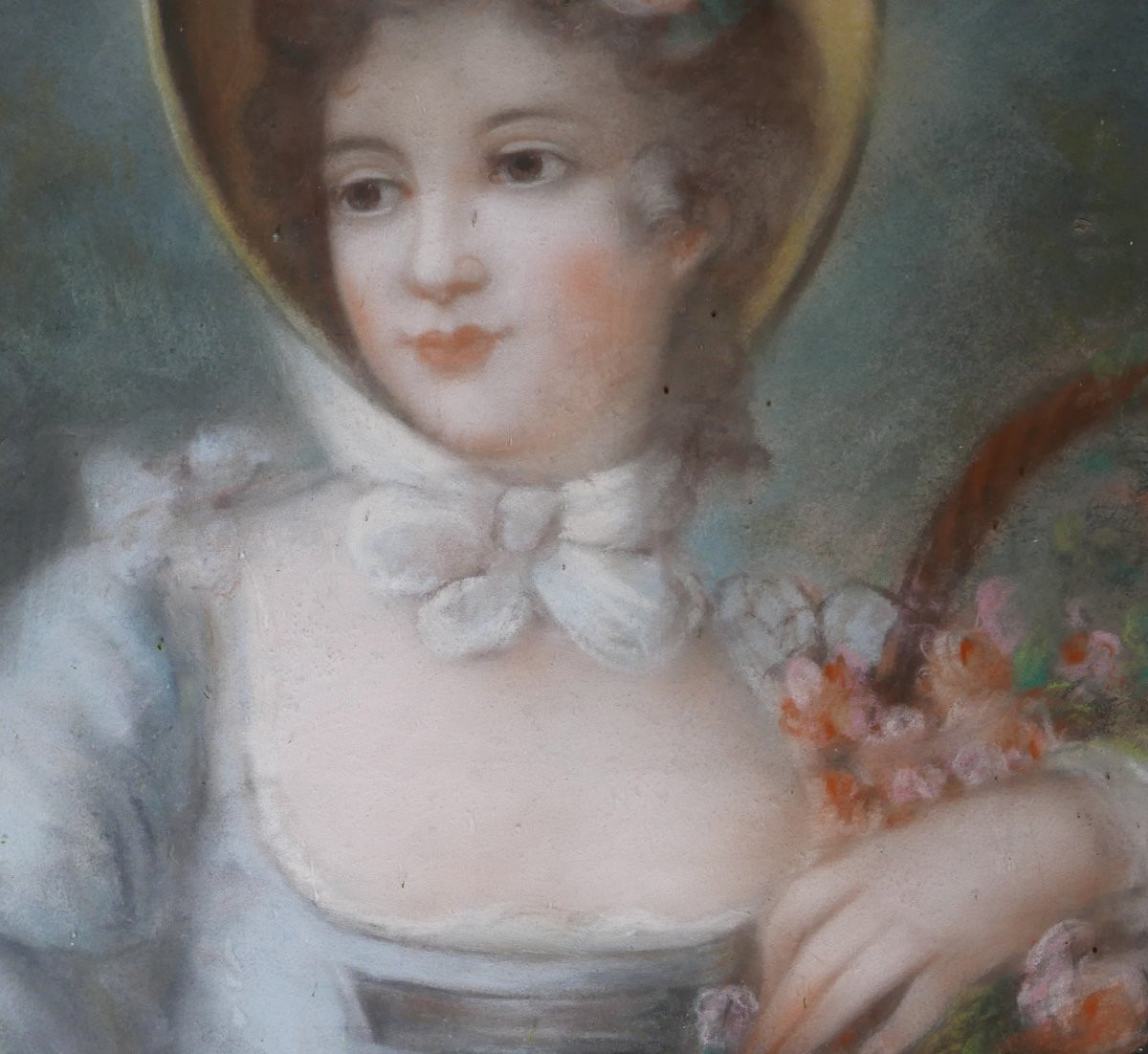 Portrait de Jeune Femme au Chapeau Pastel fin XVIIIème siècle-photo-1