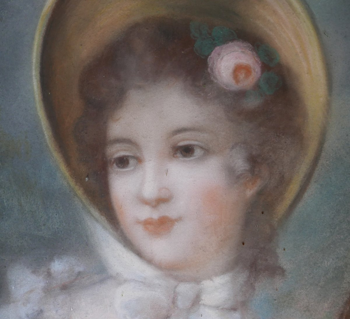 Portrait de Jeune Femme au Chapeau Pastel fin XVIIIème siècle-photo-2