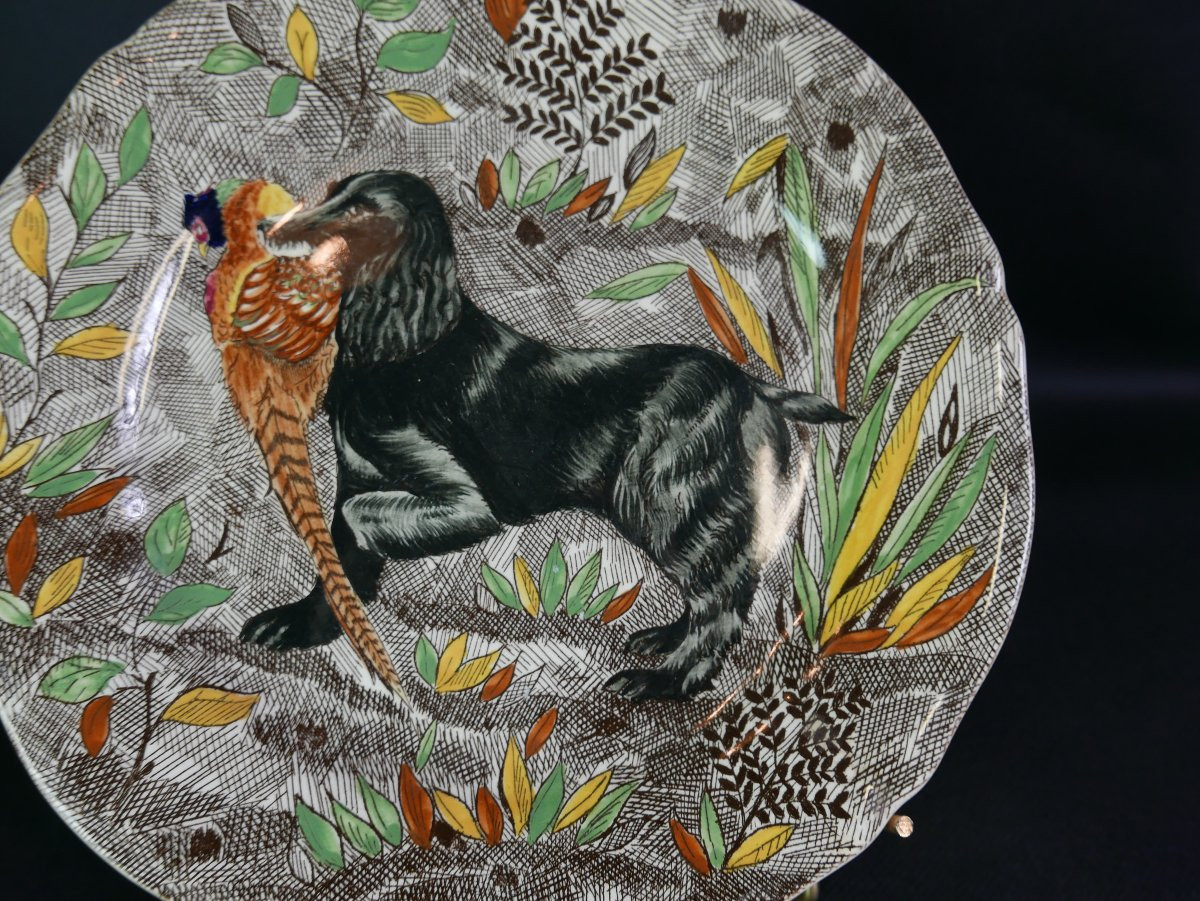 Jean Bertholle Hunting Dog Service Rambouillet 1970s Dessert Plate-photo-2