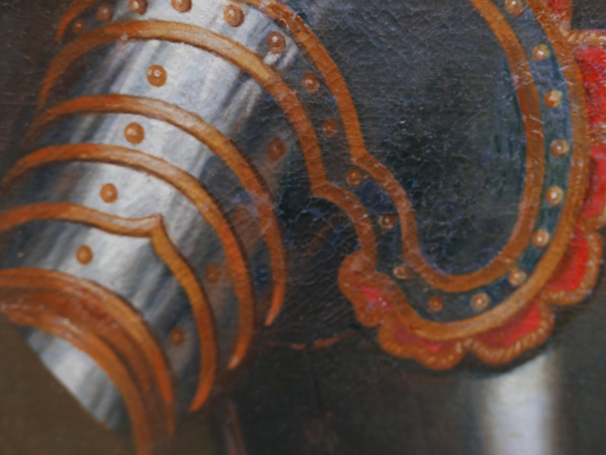 Portrait Of A Man, Captain Of Nonancourt, In Armor, Oil On Canvas, 17th Century-photo-3