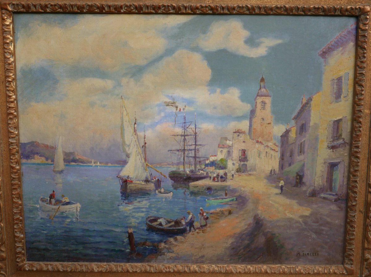 Fanelli Tableau Paysage Marine Italie Huile/Toile fin XIXème siècle Signé-photo-3
