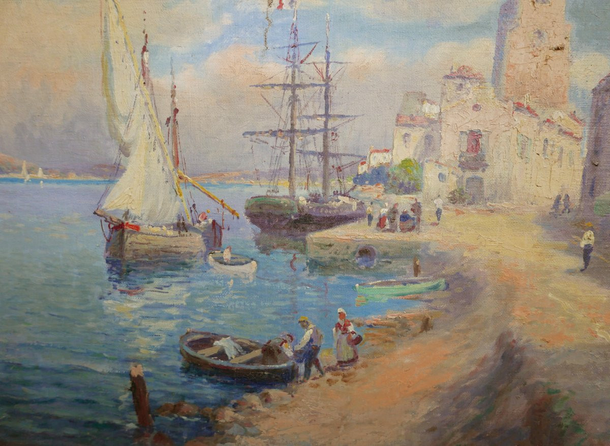 Fanelli Tableau Paysage Marine Italie Huile/Toile fin XIXème siècle Signé-photo-1