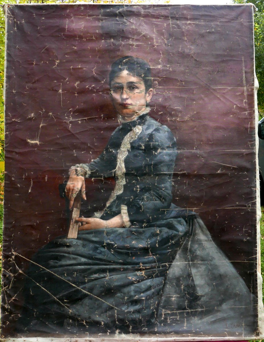 Emile Tabary Grand Portrait de Jeune Femme Huile/Toile du XIXème siècle Signé-photo-2