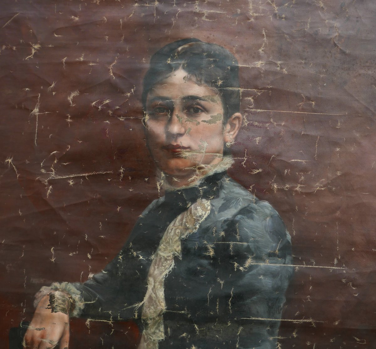 Emile Tabary Grand Portrait de Jeune Femme Huile/Toile du XIXème siècle Signé-photo-1