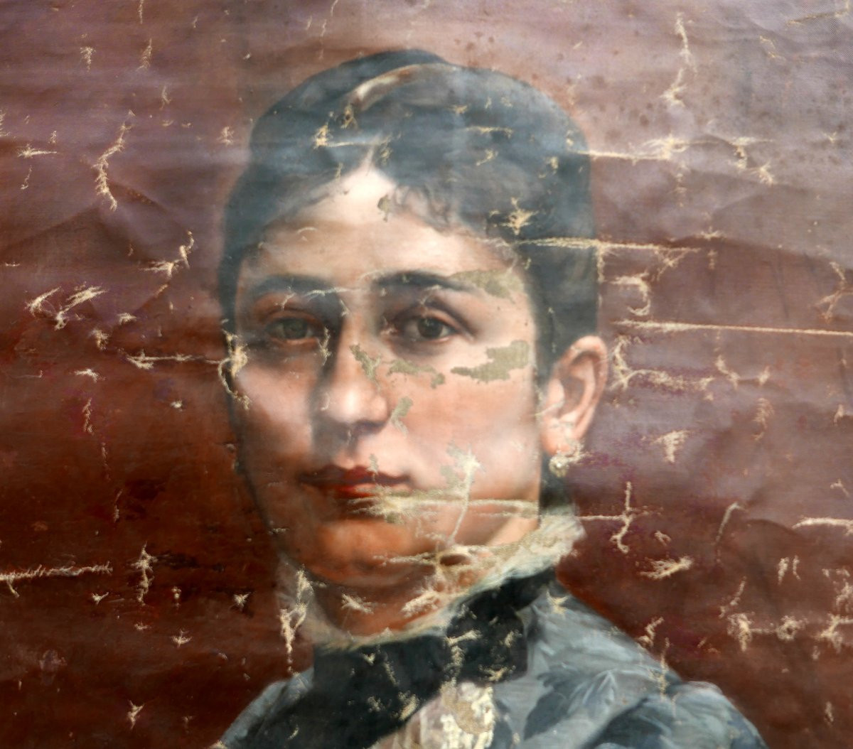 Emile Tabary Grand Portrait de Jeune Femme Huile/Toile du XIXème siècle Signé-photo-2