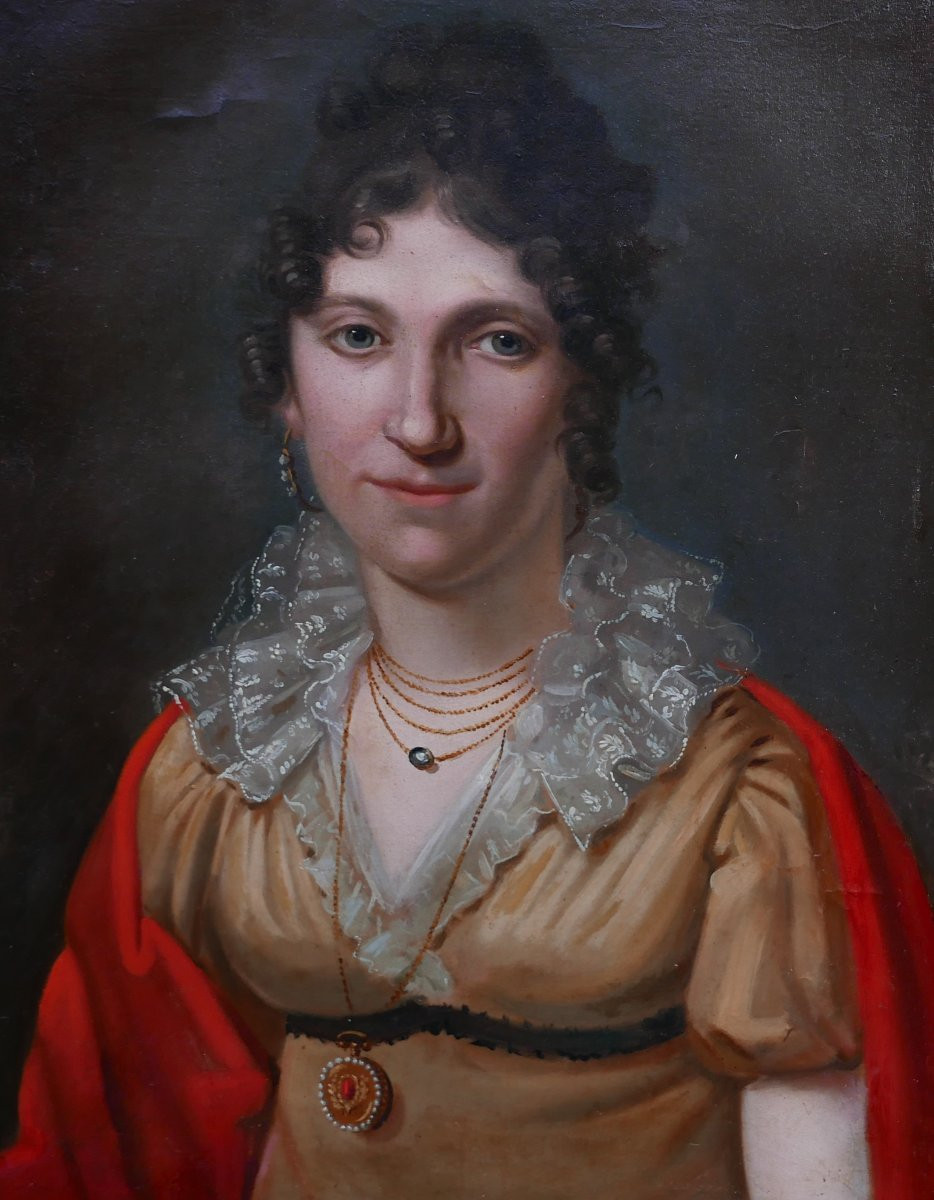 Portrait Of A Young Woman, First Empire, Oil On Canvas, Early 19th Century-photo-3