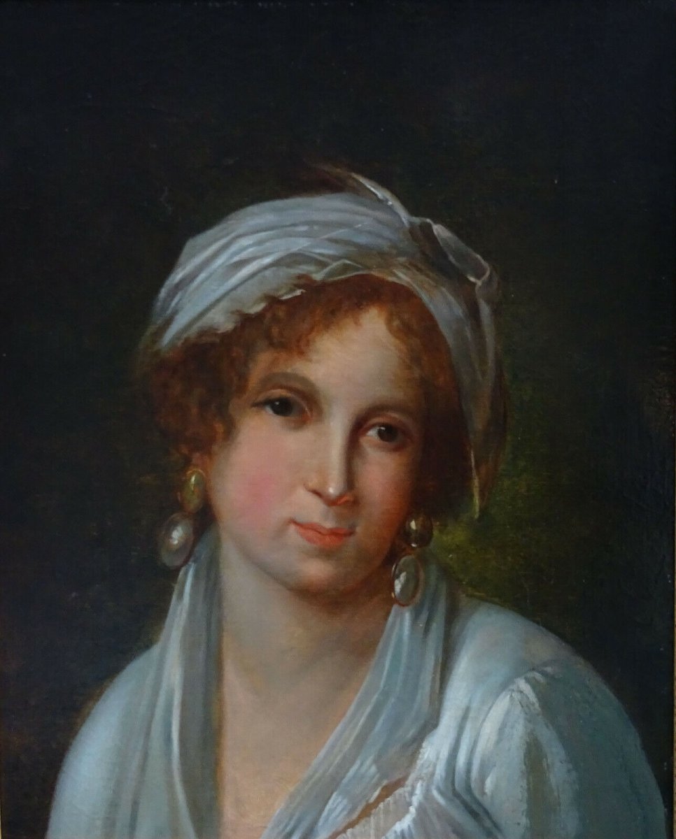 Portrait Of A Young Woman From The First Empire Period, Oil On Canvas, 19th Century-photo-4