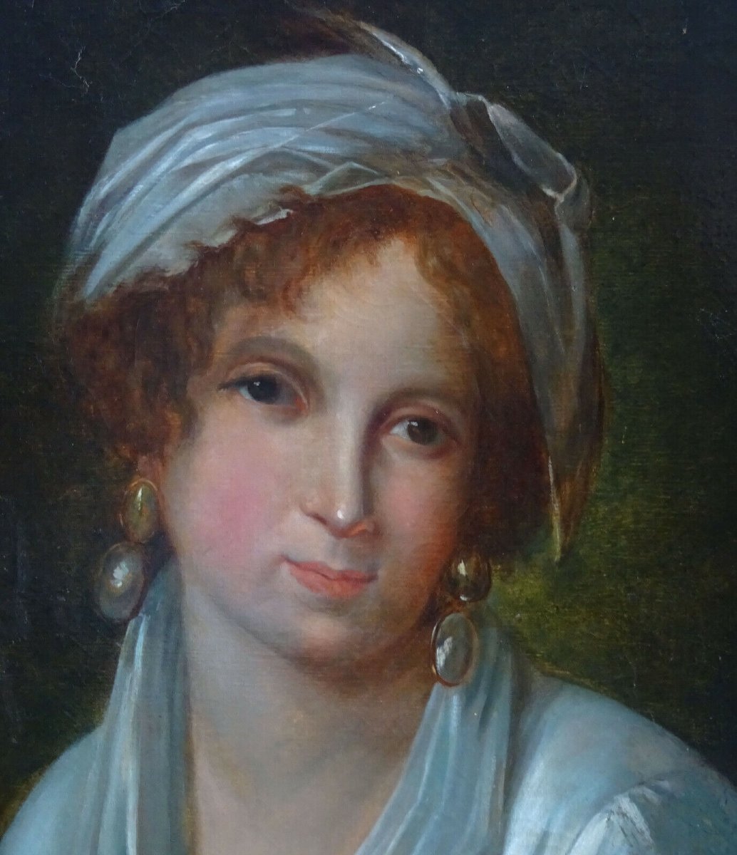 Portrait Of A Young Woman From The First Empire Period, Oil On Canvas, 19th Century-photo-3