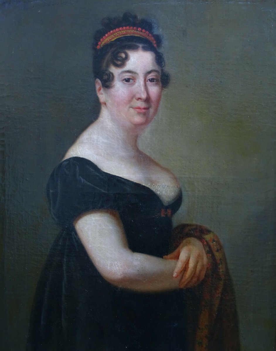 Portrait Of A Woman, First Empire Period, French School, 19th Century, Oil On Canvas-photo-3