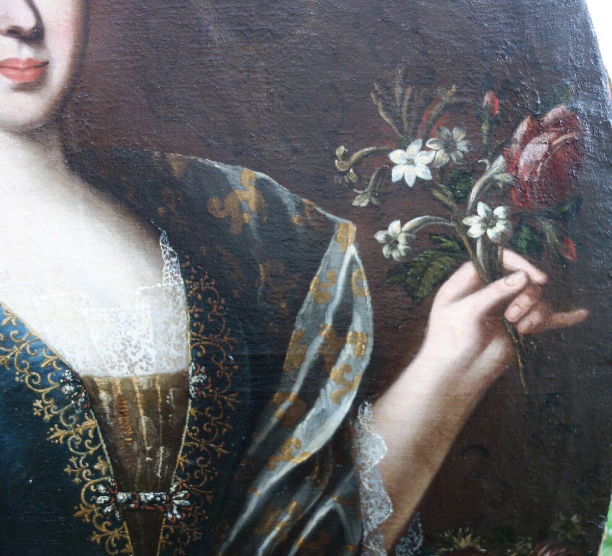 Large Portrait Of A Woman From The Louis XIV Era, Oil On Canvas, 17th Century-photo-2