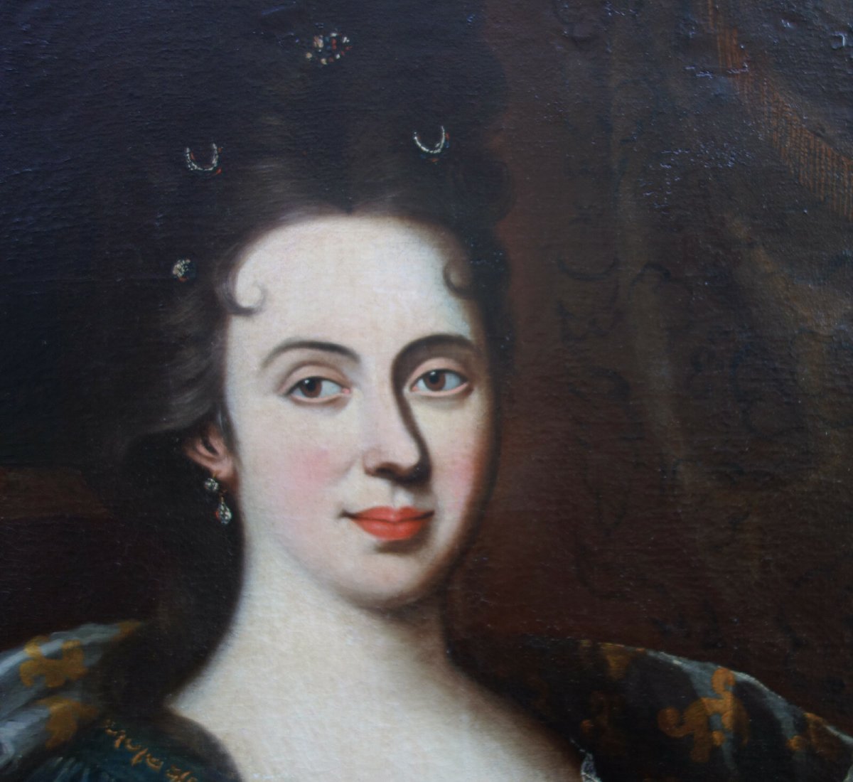 Large Portrait Of A Woman From The Louis XIV Era, Oil On Canvas, 17th Century-photo-6