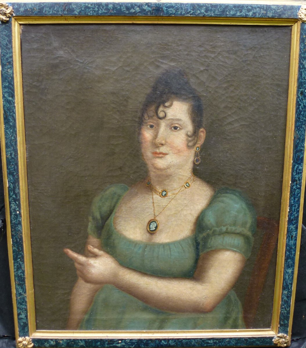 Portrait Of A Woman, First Empire Period, Italian School, 19th Century, Oil On Canvas-photo-2