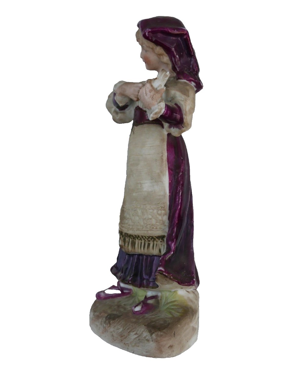 Biscuit Porcelain Young Girl With Tambourine, Early 20th Century-photo-3