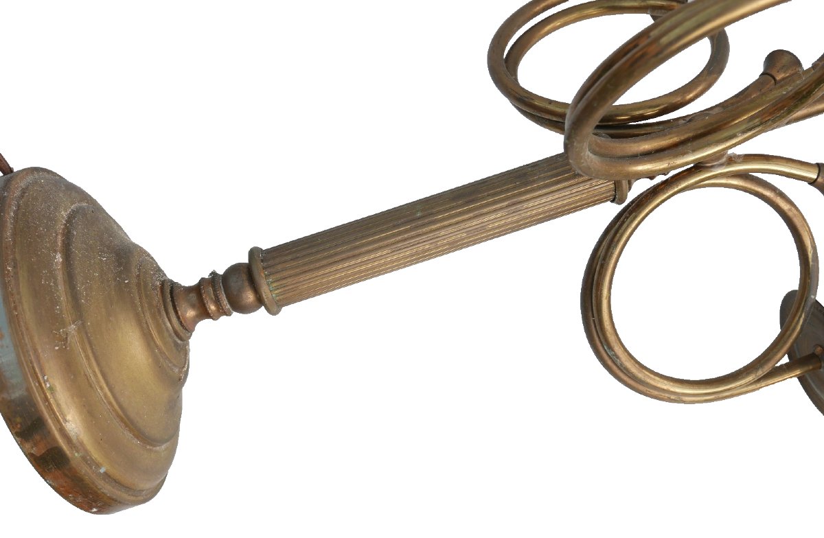 Paire de Pied de Lampe Bouillote aux Cors de Chasse du XXème siècle en Laiton-photo-1