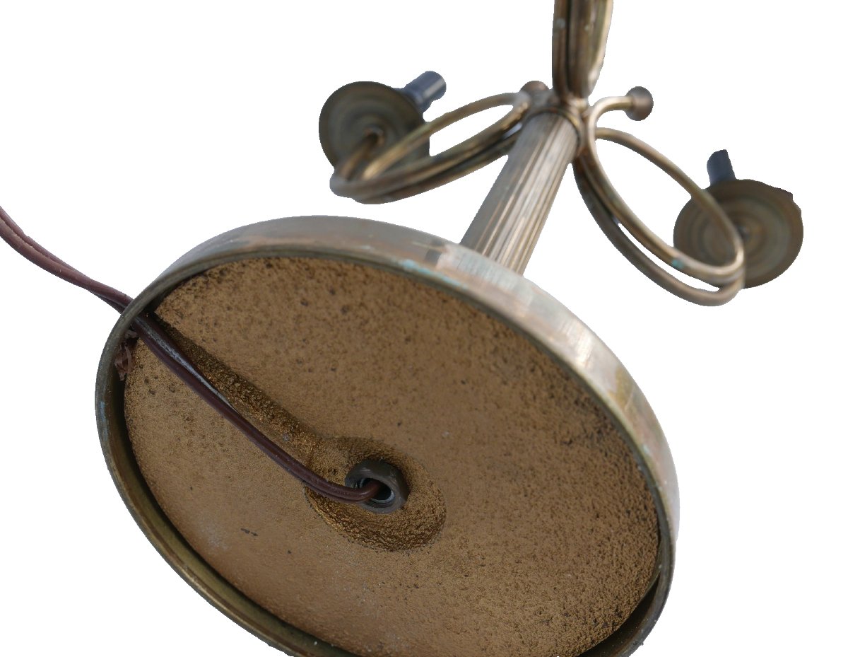 Paire de Pied de Lampe Bouillote aux Cors de Chasse du XXème siècle en Laiton-photo-2