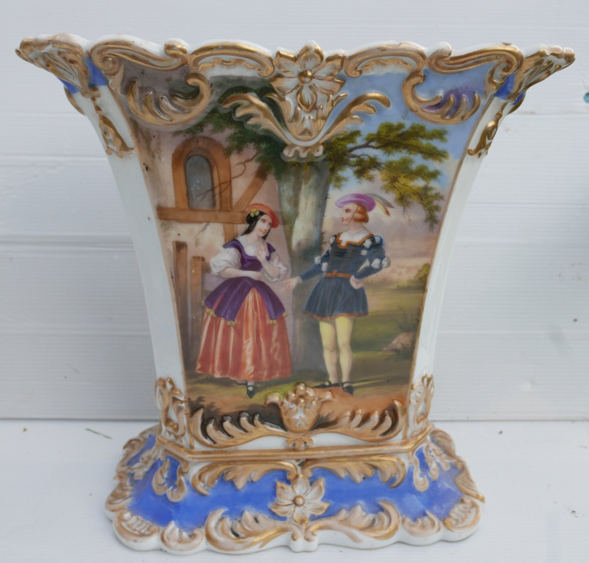 Paire Grands Vases Porcelaine de Paris d'époque Restauration début XIXème siècle-photo-1