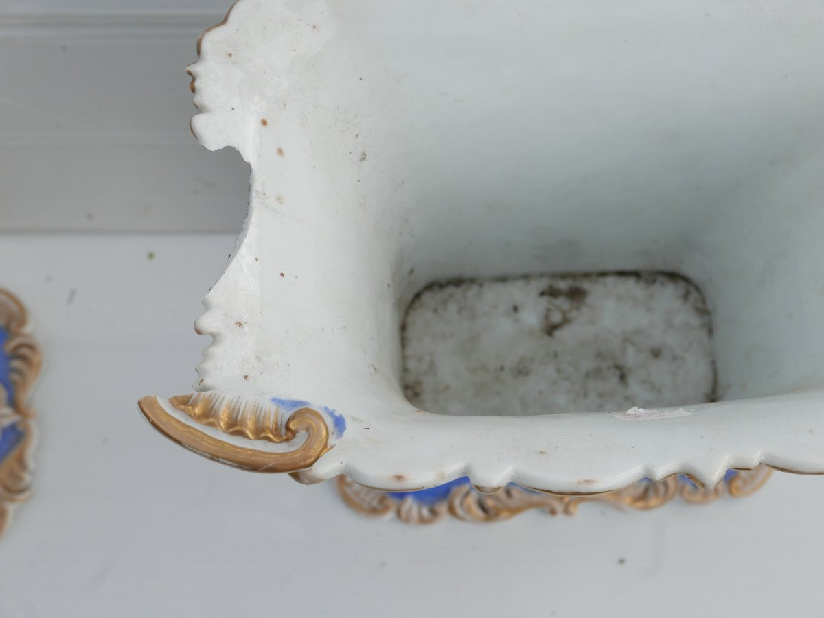 Paire Grands Vases Porcelaine de Paris d'époque Restauration début XIXème siècle-photo-3