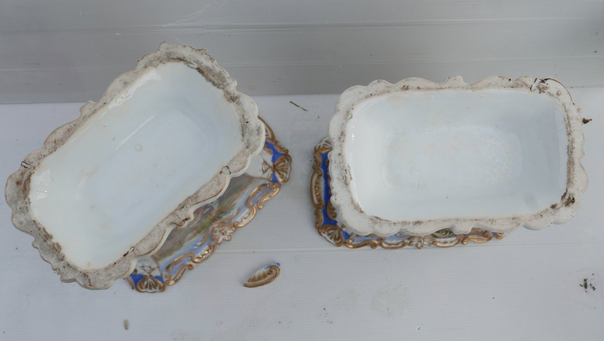 Paire Grands Vases Porcelaine de Paris d'époque Restauration début XIXème siècle-photo-4