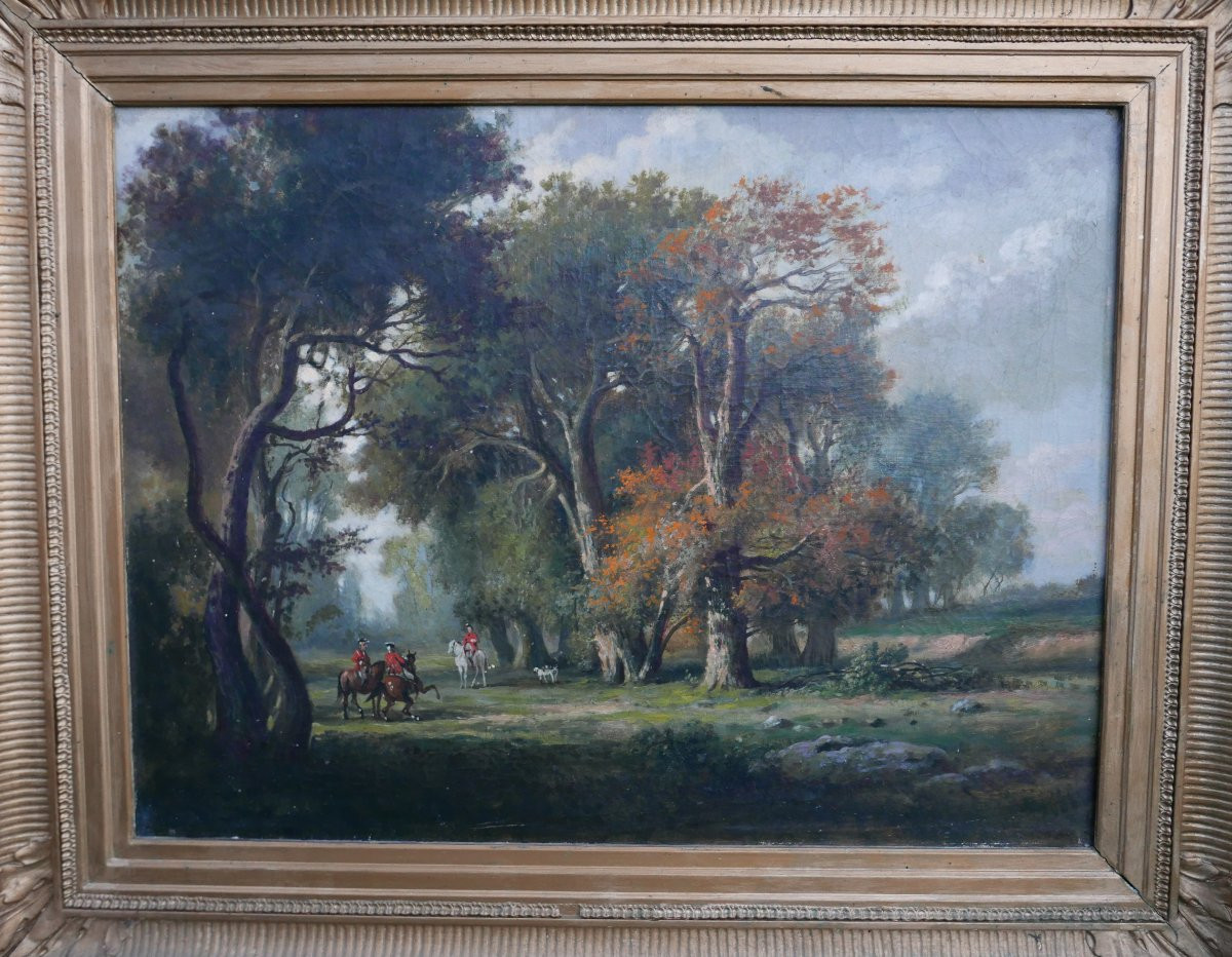 Tableau Scène de Genre Chasse à Courre Huile/Toile XIXème Siècle-photo-2